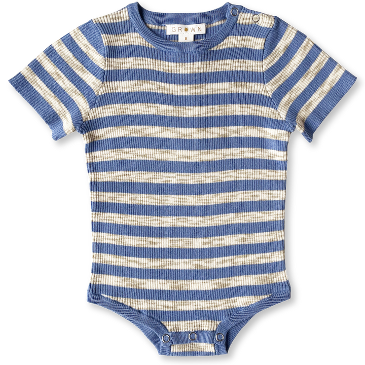 Grown blue striped baby boy bodysuit romper