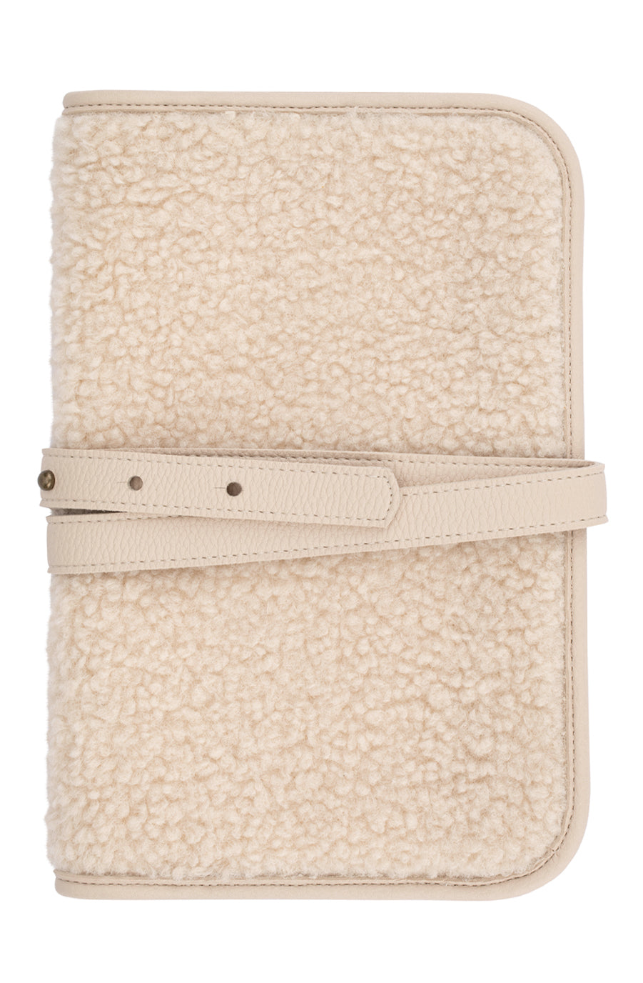 BAISIK nappy wallet pouch teddy faux fur vegan leather natural with strap