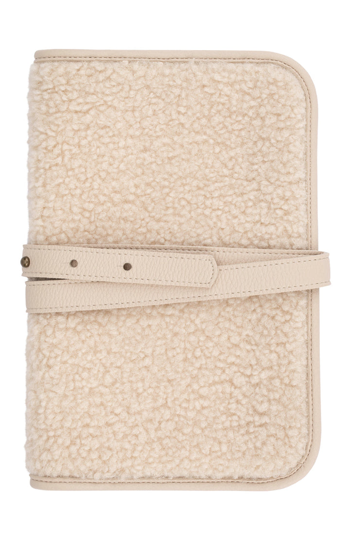 BAISIK nappy wallet pouch teddy faux fur vegan leather natural with strap