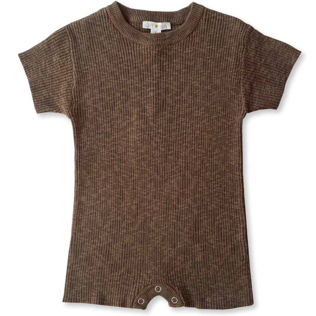 Ribbed Linen Playsuit (Chocolate)