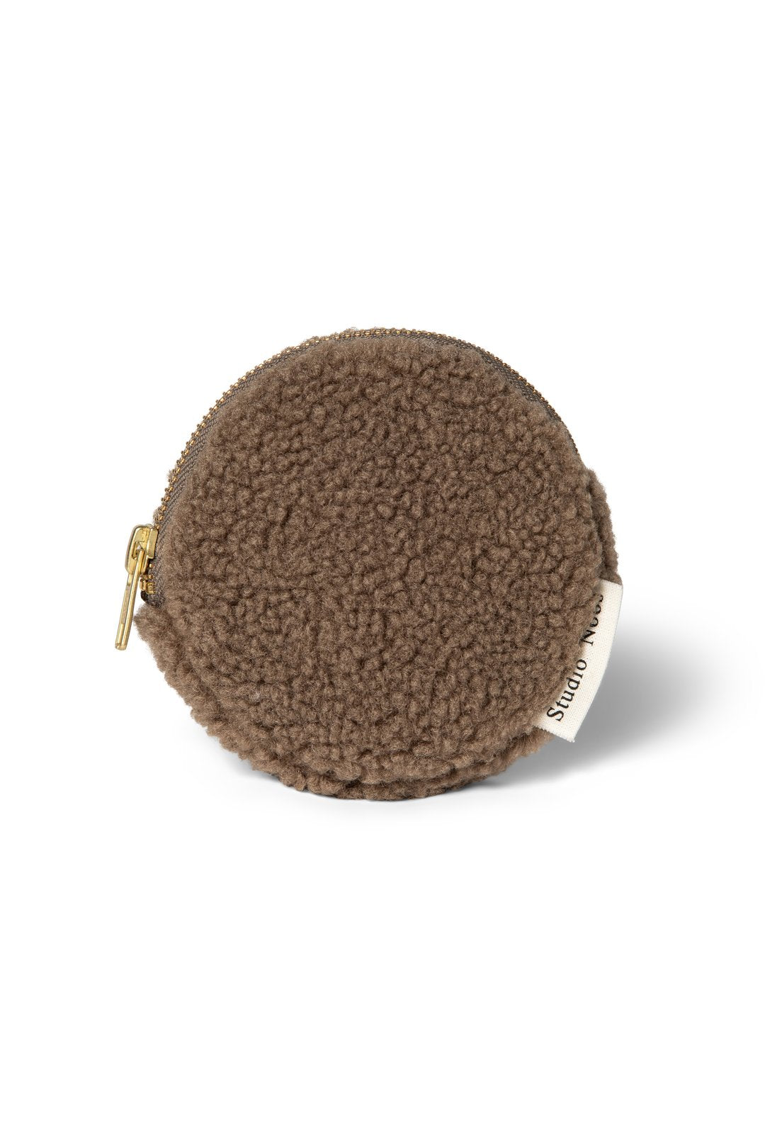 Brown round teddy wallet coin purse pouch with gold zip