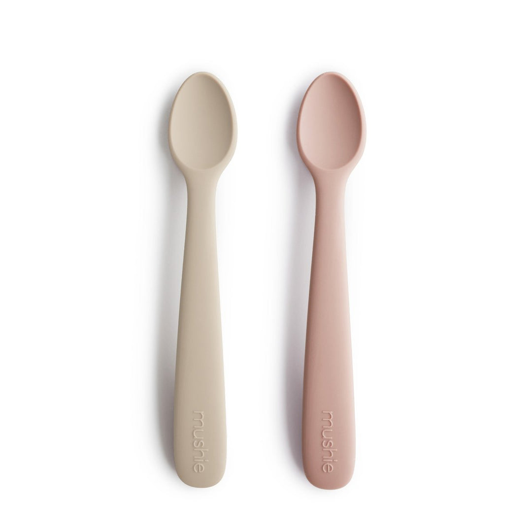 Natural, white beige and blush pink rose baby spoon set 