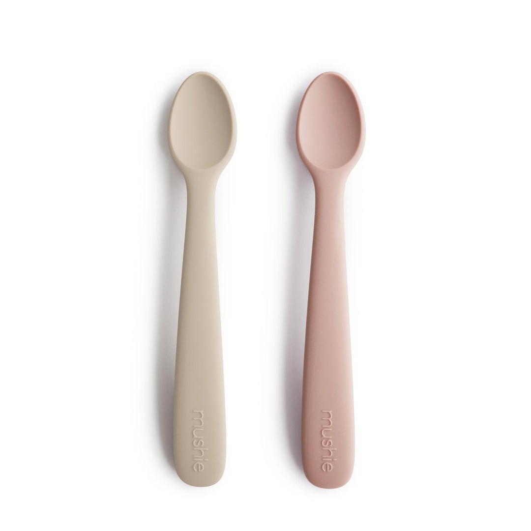 Natural, white beige and blush pink rose baby spoon set