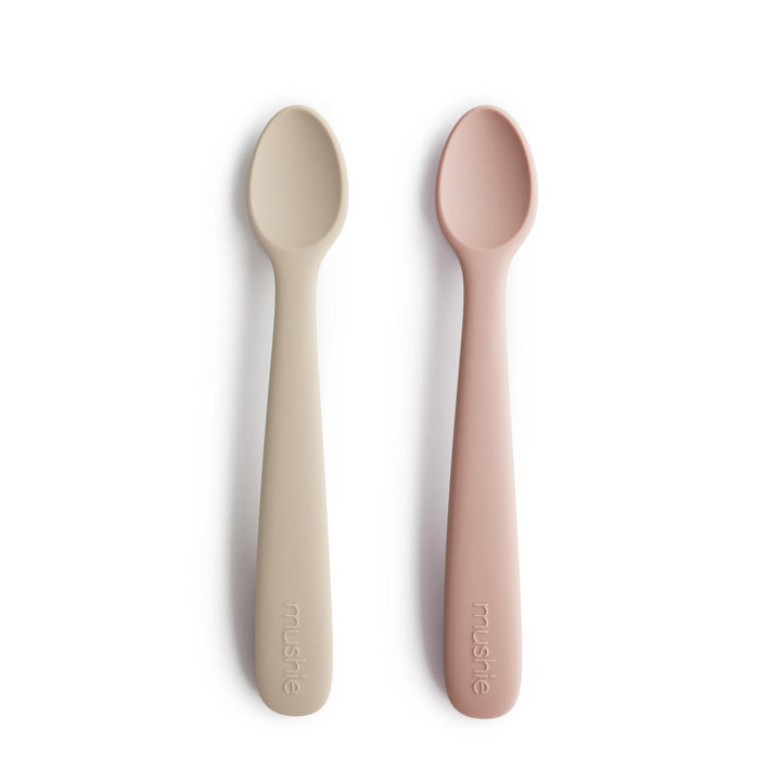 Natural, white beige and blush pink rose baby spoon set