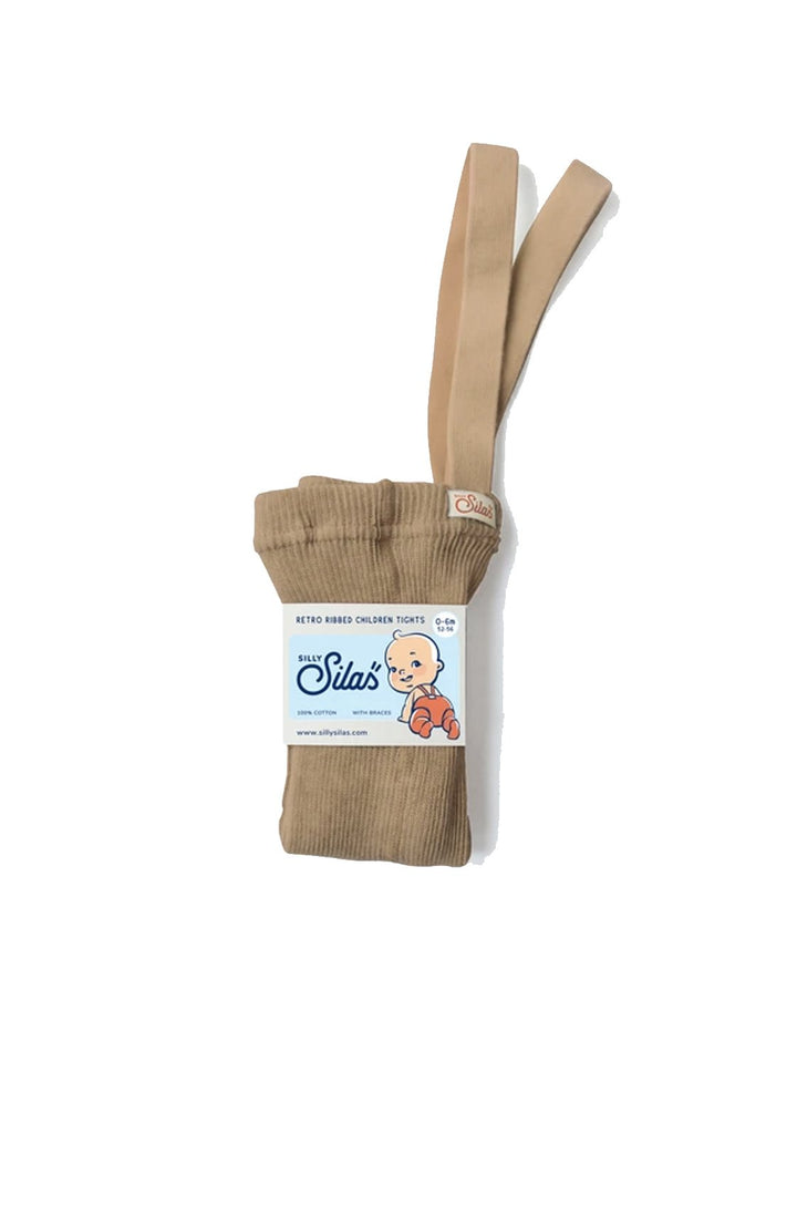 Silly Silas light brown rib tights with braces/suspenders