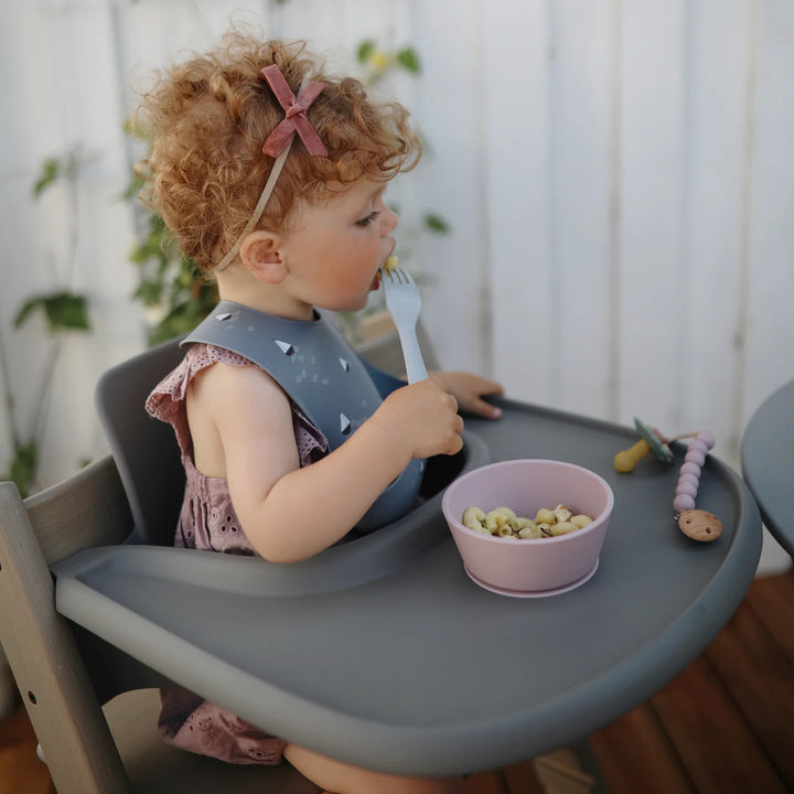 Mushie silicone suction baby bowl in lilac purple