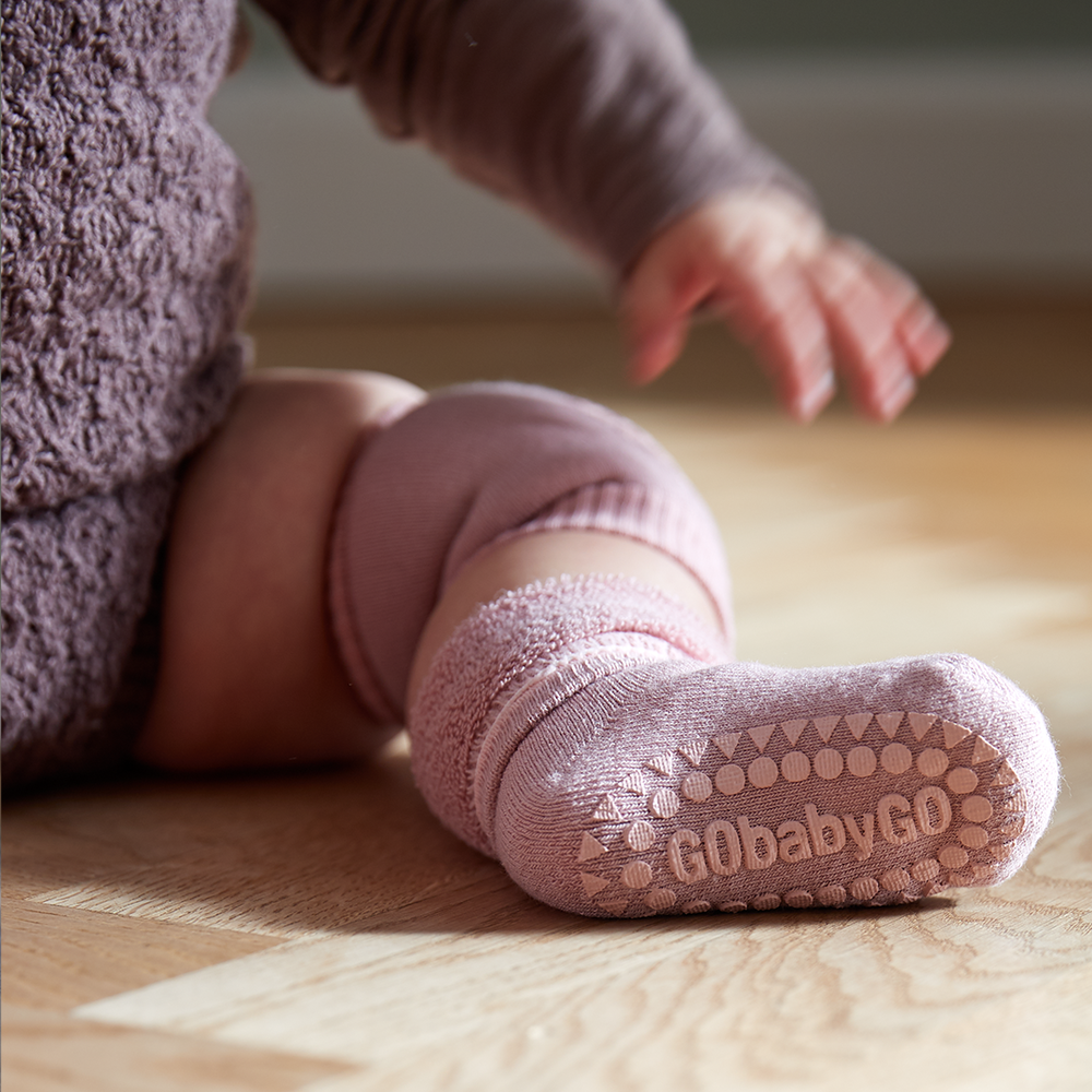 GoBabyGo cotton Terry non-slip socks with rubber pads in dusty rose light baby pink