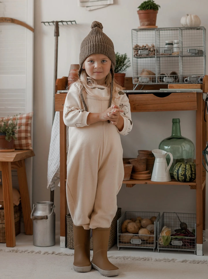 Organic zoo kids winter pebble natural white dungaree pants