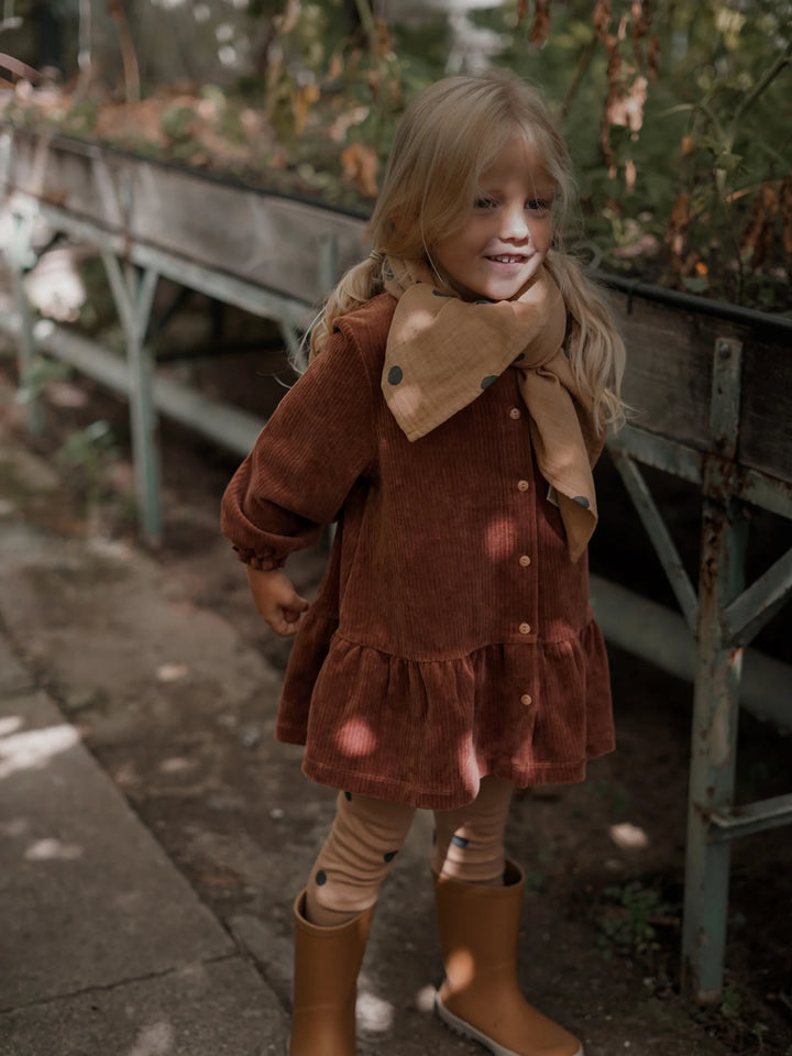 organic zoo winter corduroy picnic winter dress brown cinnamon