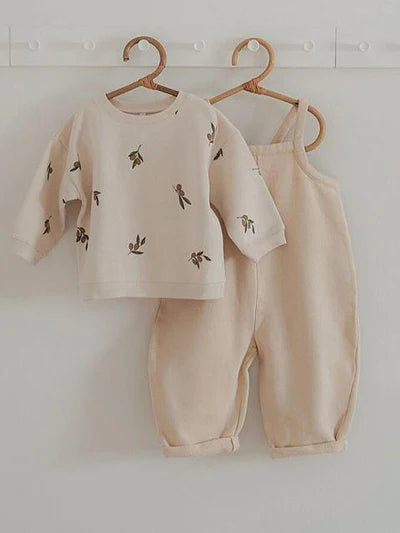 Organic zoo kids winter pebble natural white dungaree pants