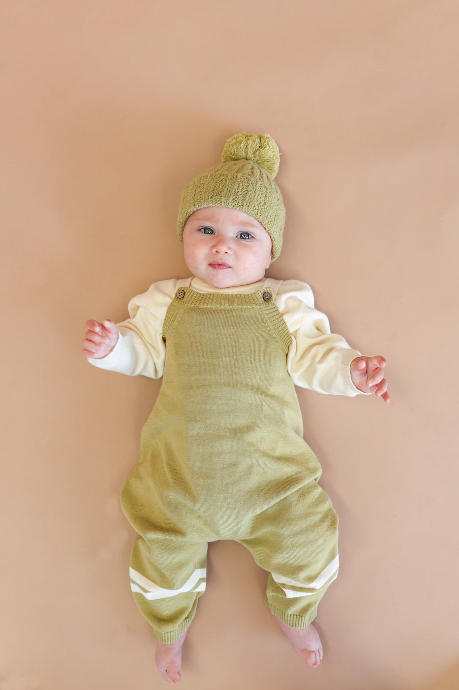 Knitted Stripe Overalls - Sage