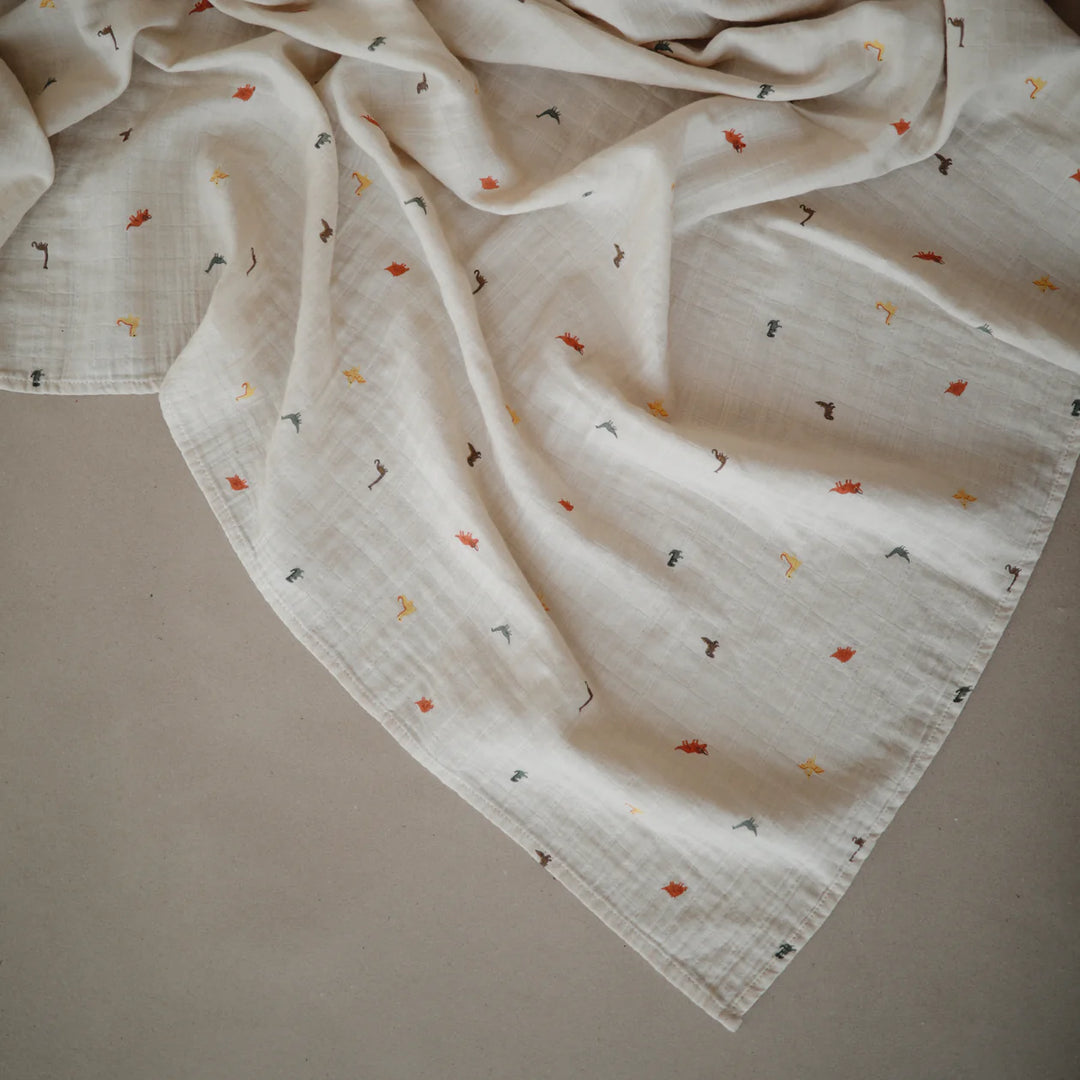 Organic Cotton Muslin Swaddle Blanket | Dinosaurs