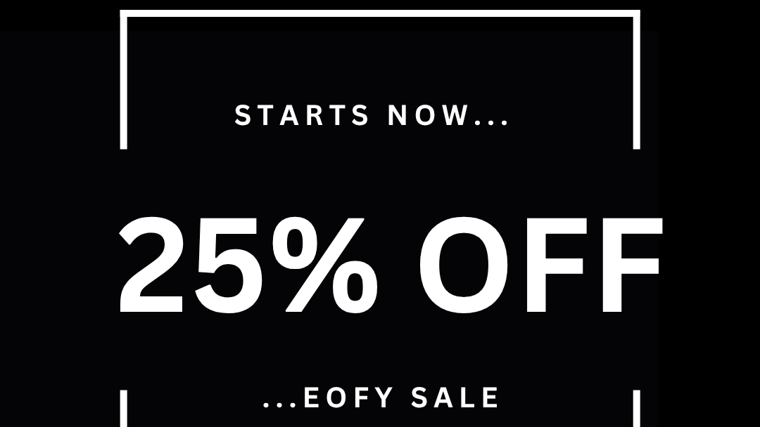 Promotional text for a 25% off sale on a black background
