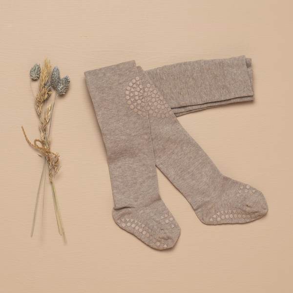 GoBabyGo teddy cotton crawling tights winter with non-slip pads in sand beige neutral 