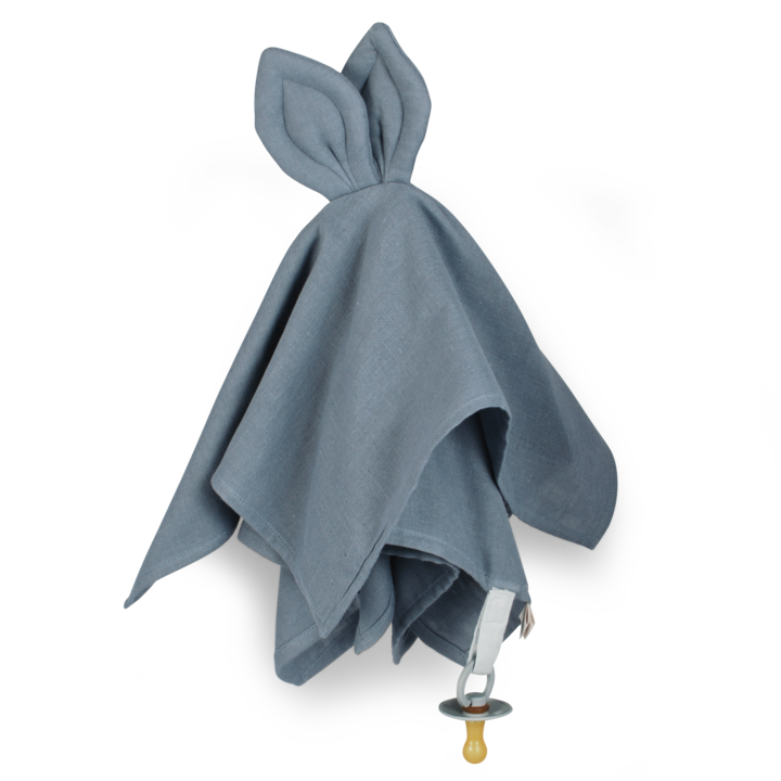 Blue cloth with bunny ears and dummy 