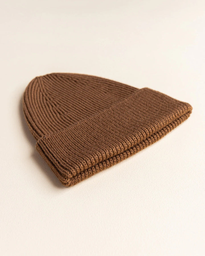 Hvid Knitwear Merino Wool Rib Winter Beanie Hat for Kids and Toddlers in chocolate brown