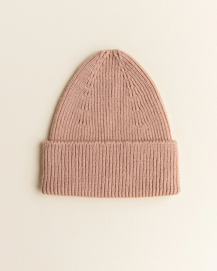 Hvid Knitwear Merino Wool Rib Winter Beanie Hat Fonzie for Kids and Toddlers in rose peach pink apricot 