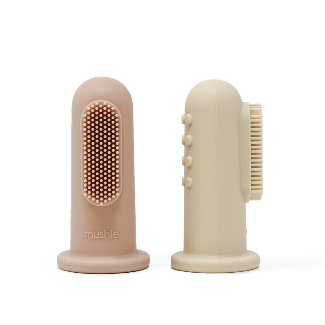 Pink and beige baby finger toothbrush 