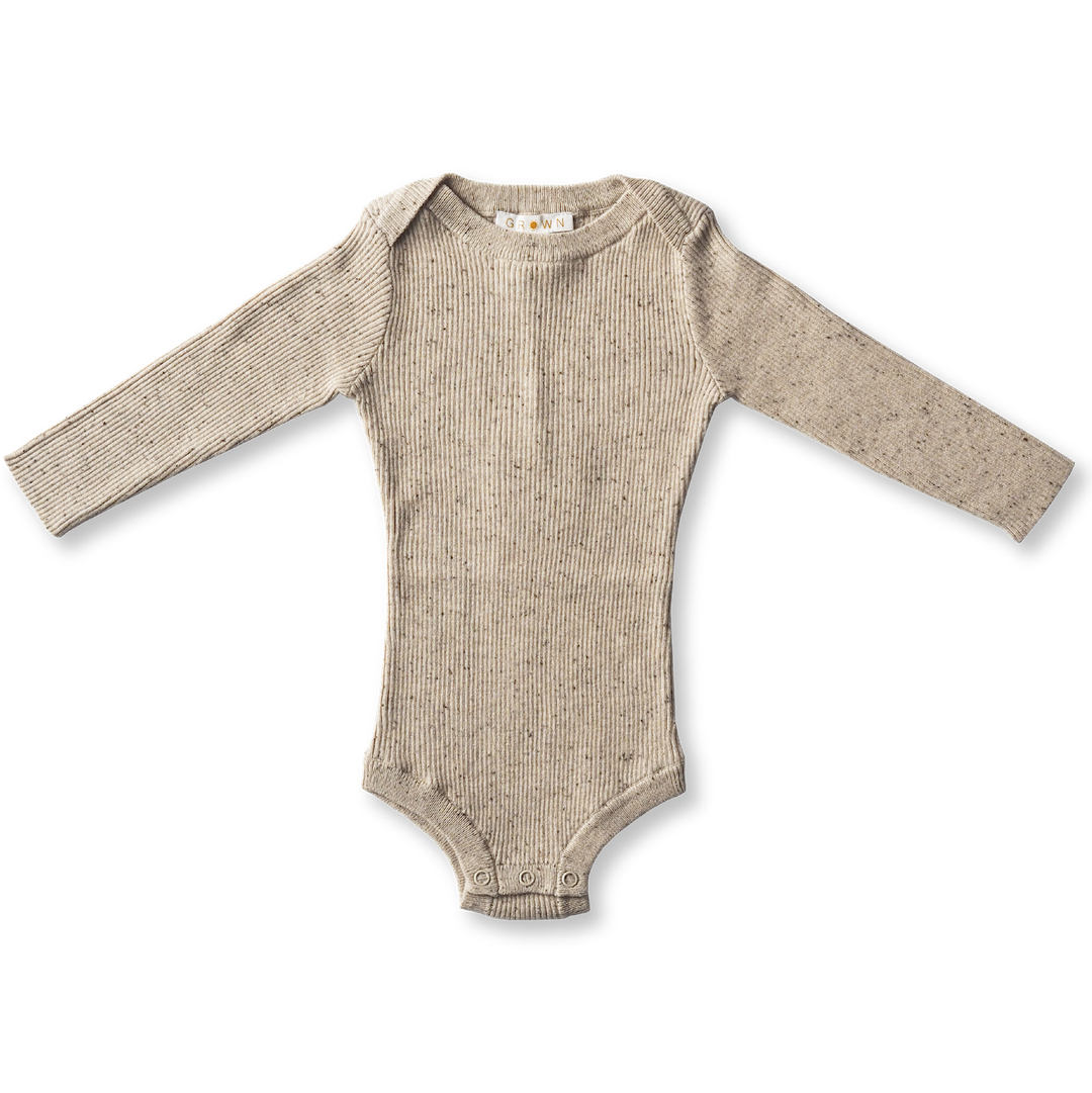 Mini Rib Speckle Essential Bodysuit - Oatmeal Mud