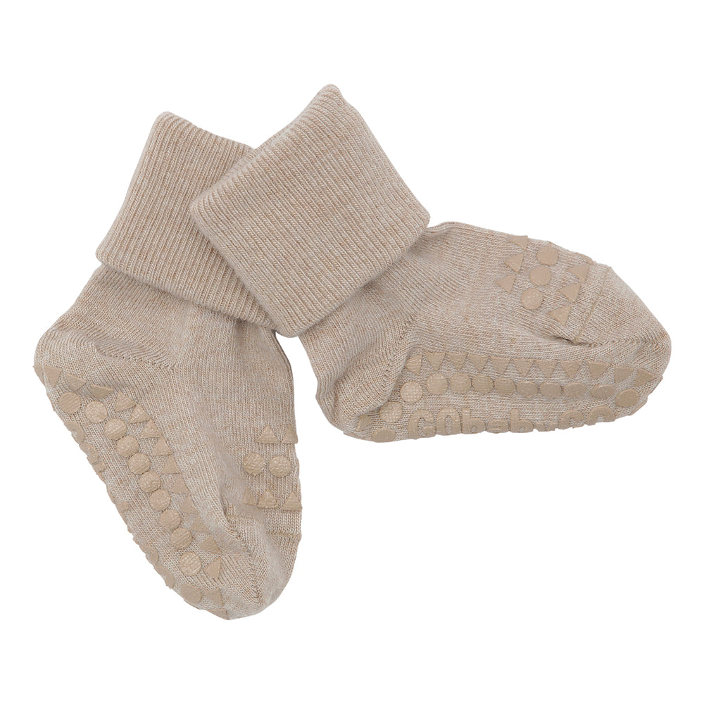 GoBabyGo Non-slip Wool winter socks for babies and toddler with rubber pads in sand beige neutral 