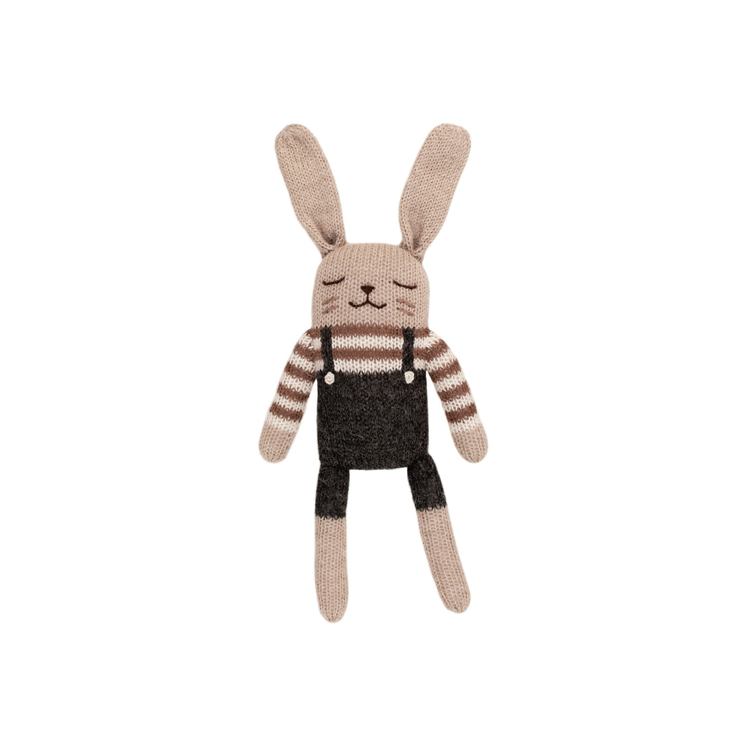 Main sauvage bunny soft toy in blackk overalls baby gift