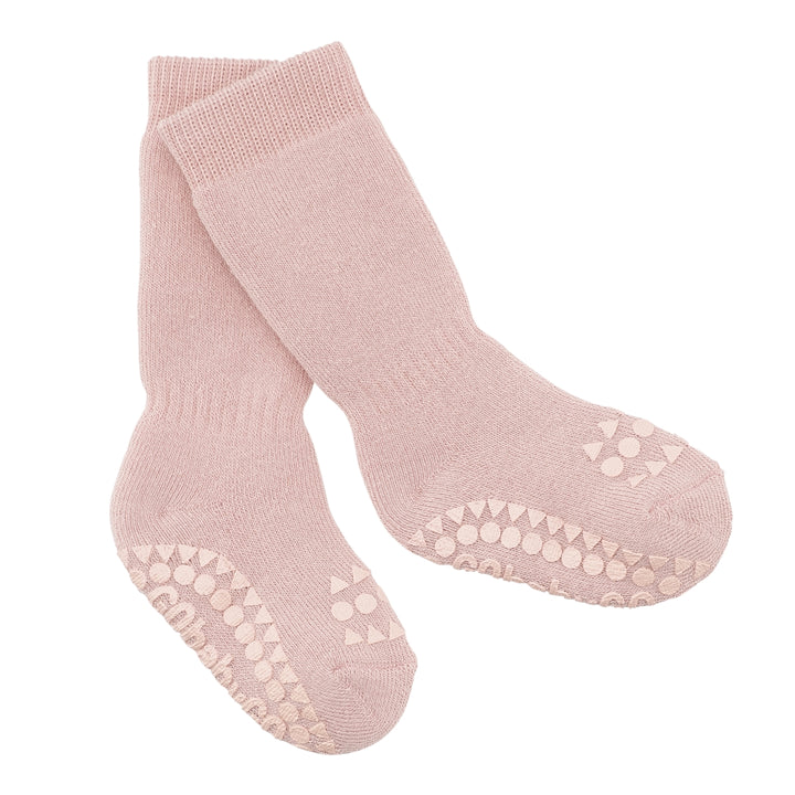 GoBabyGo cotton Terry non-slip socks with rubber pads in dusty rose light baby pink