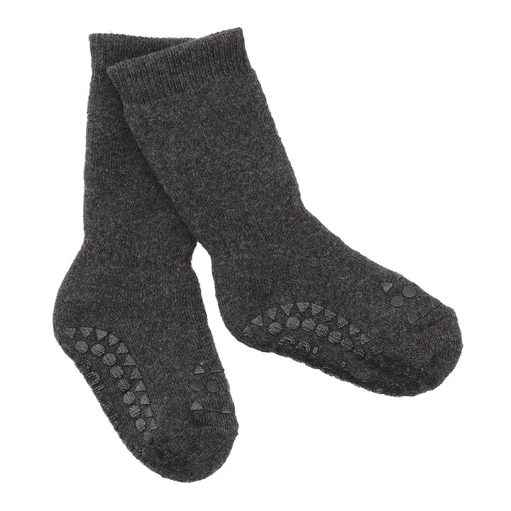 GoBabyGo cotton Terry non-slip socks wit rubber pads in dark grey melange
