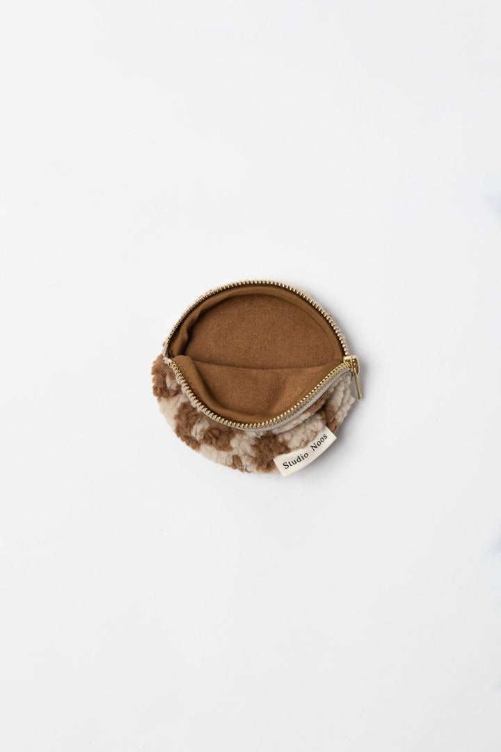 Teddy beige ecru and brown leopard print coin purse wallet 