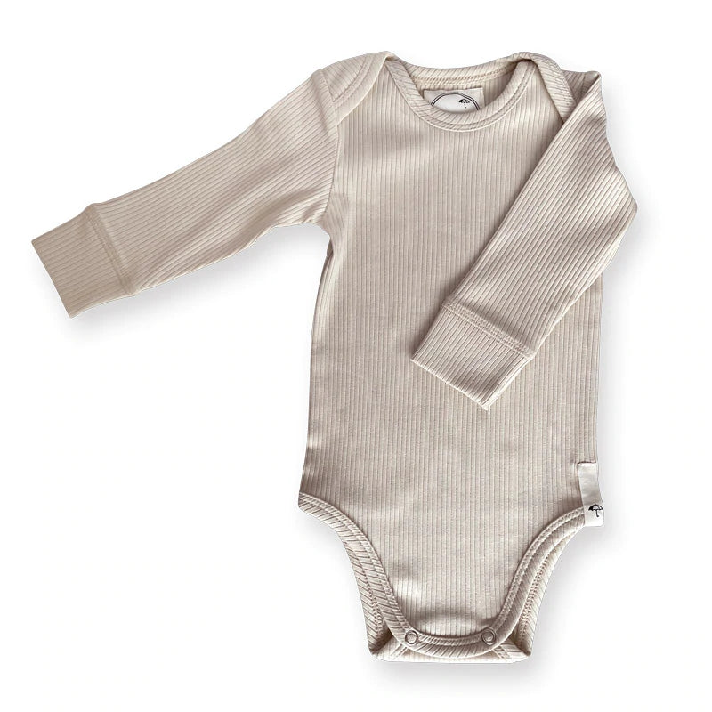Cotton rib baby body bodysuit romper organic white off-shite natural scan long sleeve 