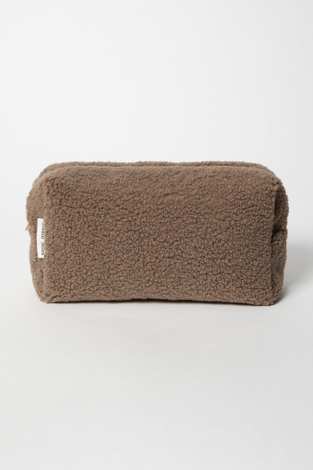 Brown teddy pouch with gold zip 