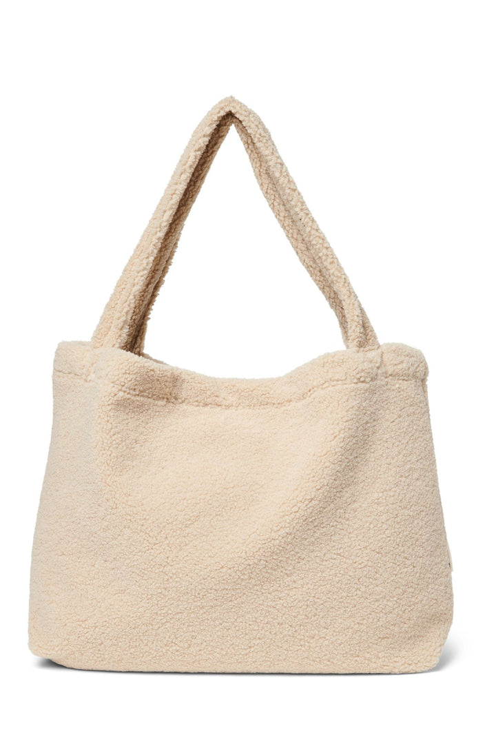 Large shopper bag with handles white off-white beige ecru teddy boucle fabric