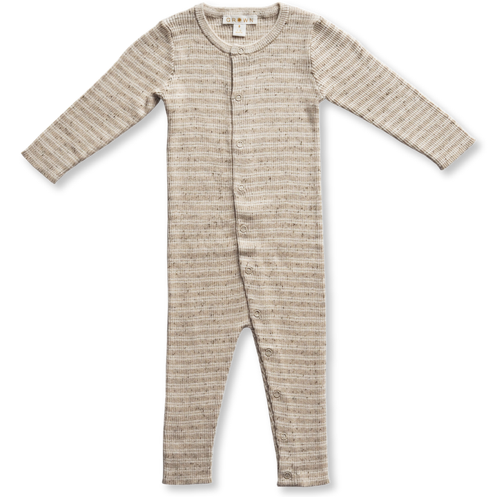 Mini Rib Speckle Essential Jumpsuit - Oatmeal Mud Stripe