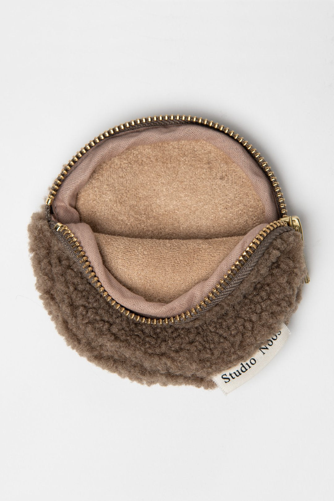 Brown round teddy wallet coin purse pouch with gold zip 