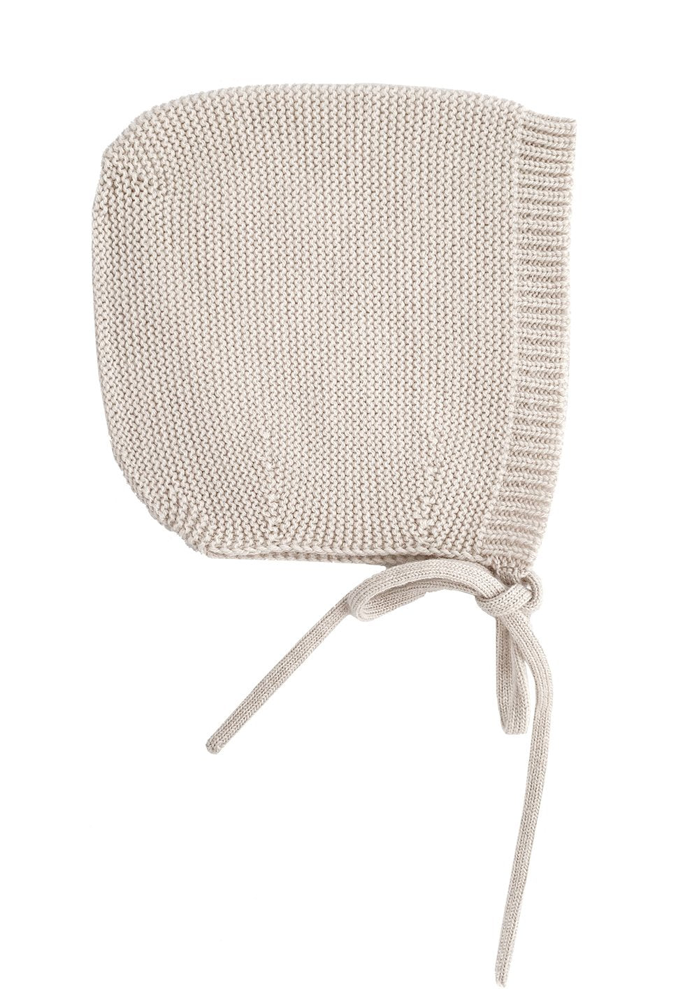 Hvid Knitwear Merino wool Off-white, white, ecru, beige knitted baby bonnet with tie