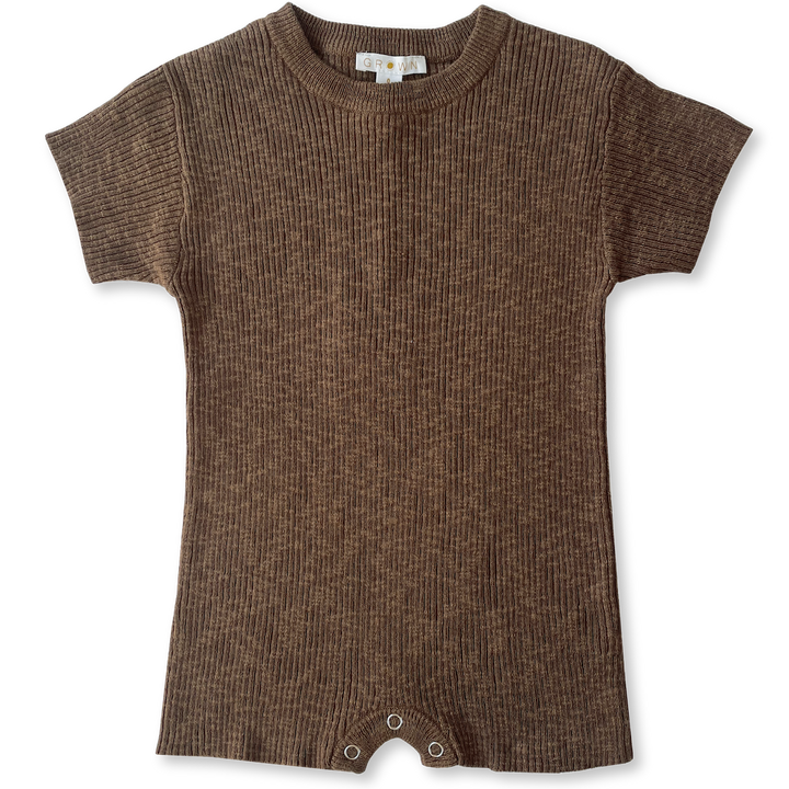 Ribbed Linen Playsuit (Chocolate)