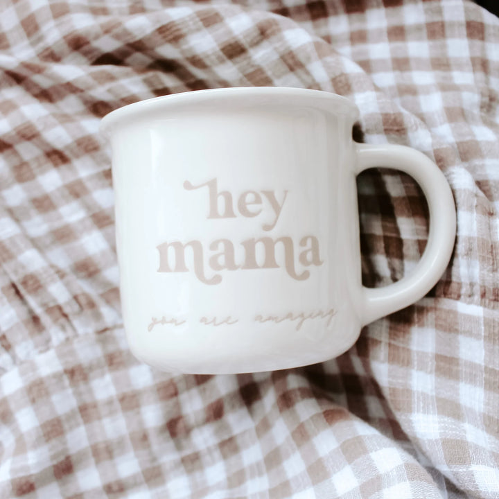 The Nest hey mama ceramic mum coffee cup mug white natural 