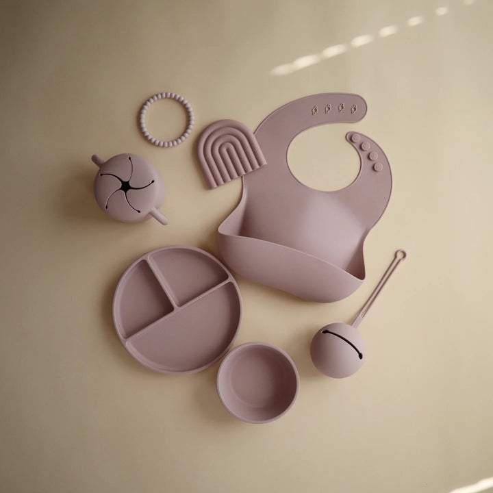 Mushie silicone suction baby bowl in lilac purple